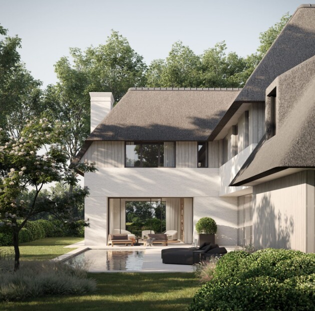 Nieuwbouw villa in Duinenwater Lakeside, Knokke-Heist met moderne architectuur en tuin