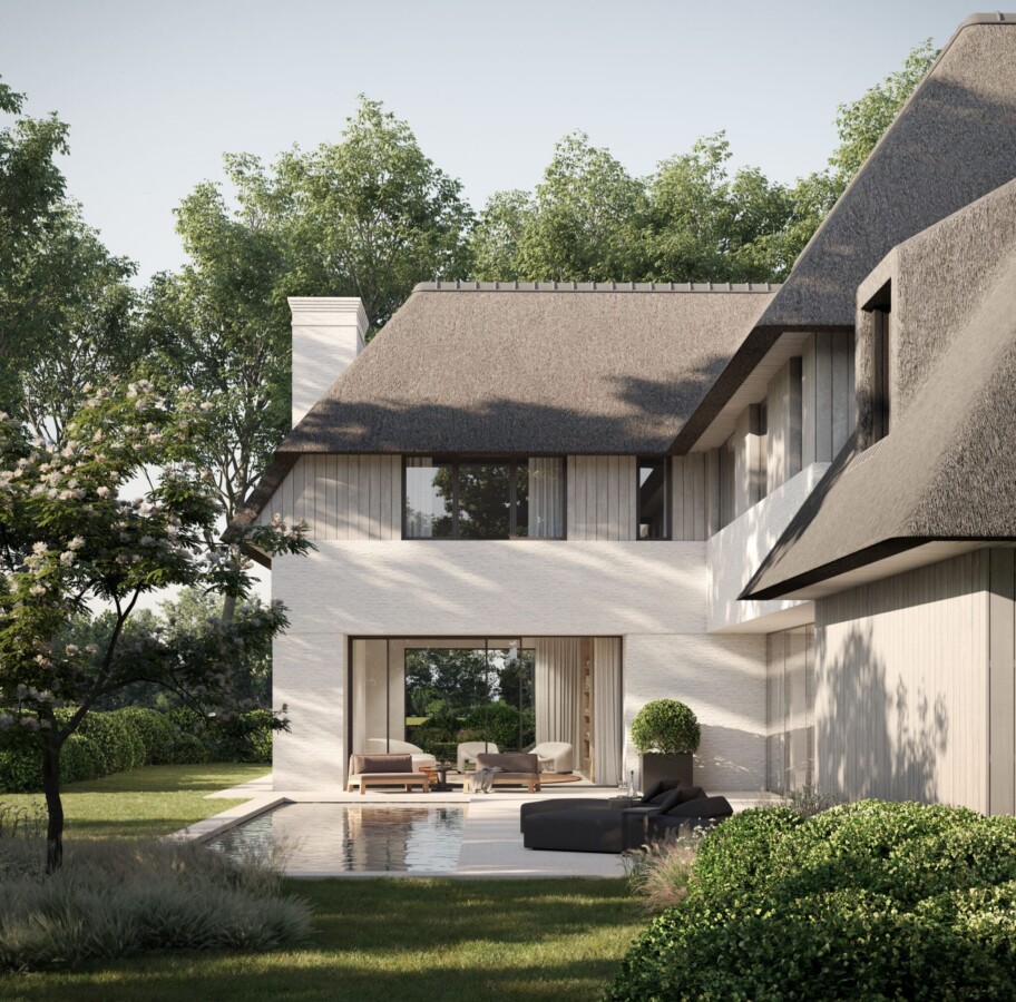 Nieuwbouw villa in Duinenwater Lakeside, Knokke-Heist met moderne architectuur en tuin