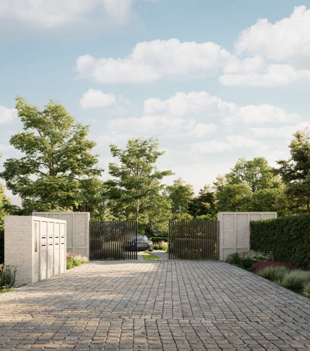 Toegangspoort van de Zoutedijk gated community in Knokke-Zoute aan de Graaf Jansdijk